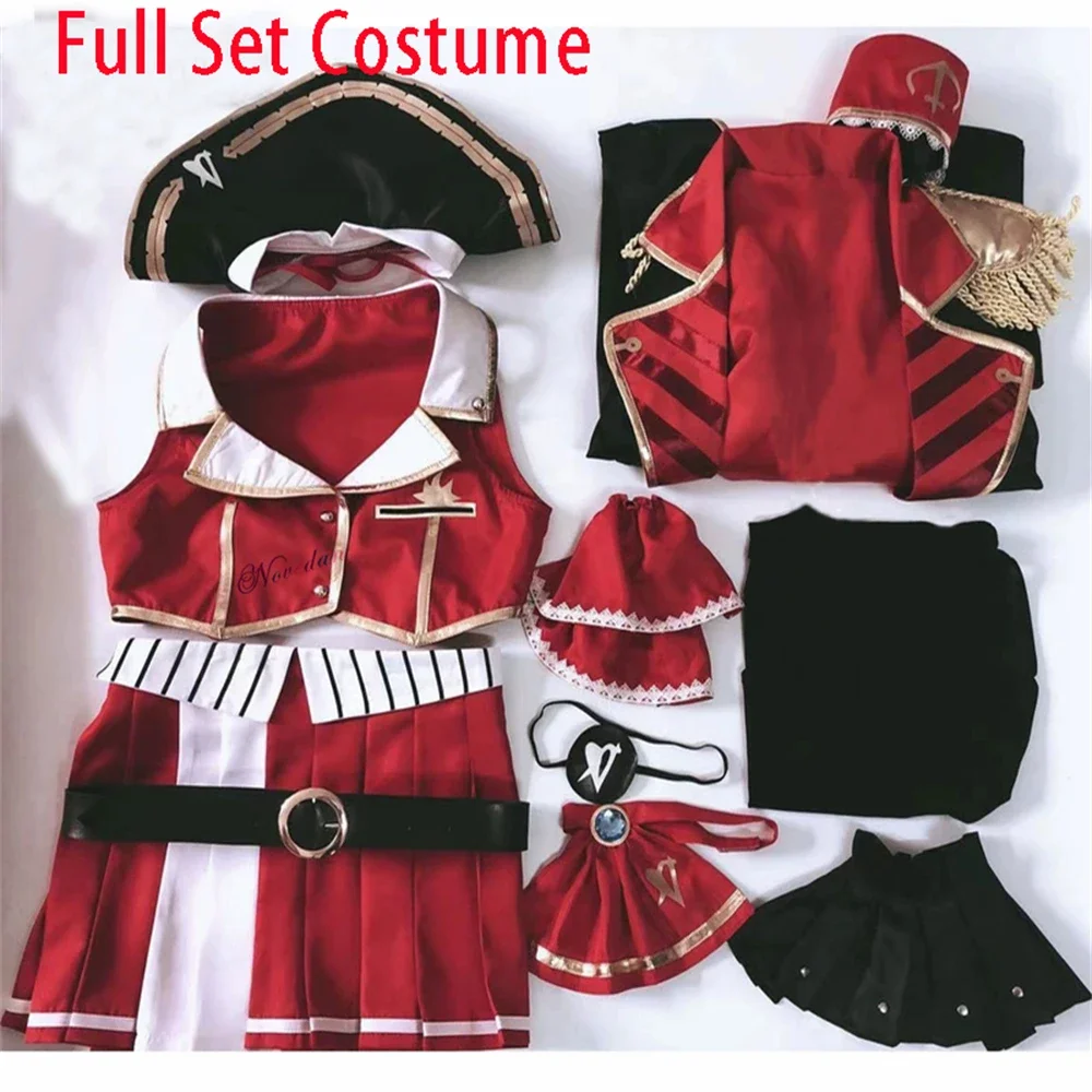 Anime VTuber Hololive Houshou Marine Captain Uniform Dress Cute Suit Shoes Wig Cosplay Costume Women Carnival Party