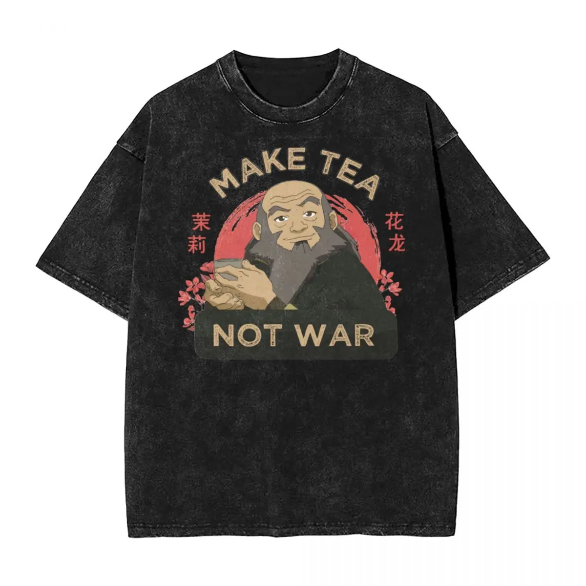 Washed T Shirt Avatar The Last Airbender Hip Hop Vintage T-Shirts Iroh Make Tea Not War Streetwear Tops Tee Shirt for Men Women