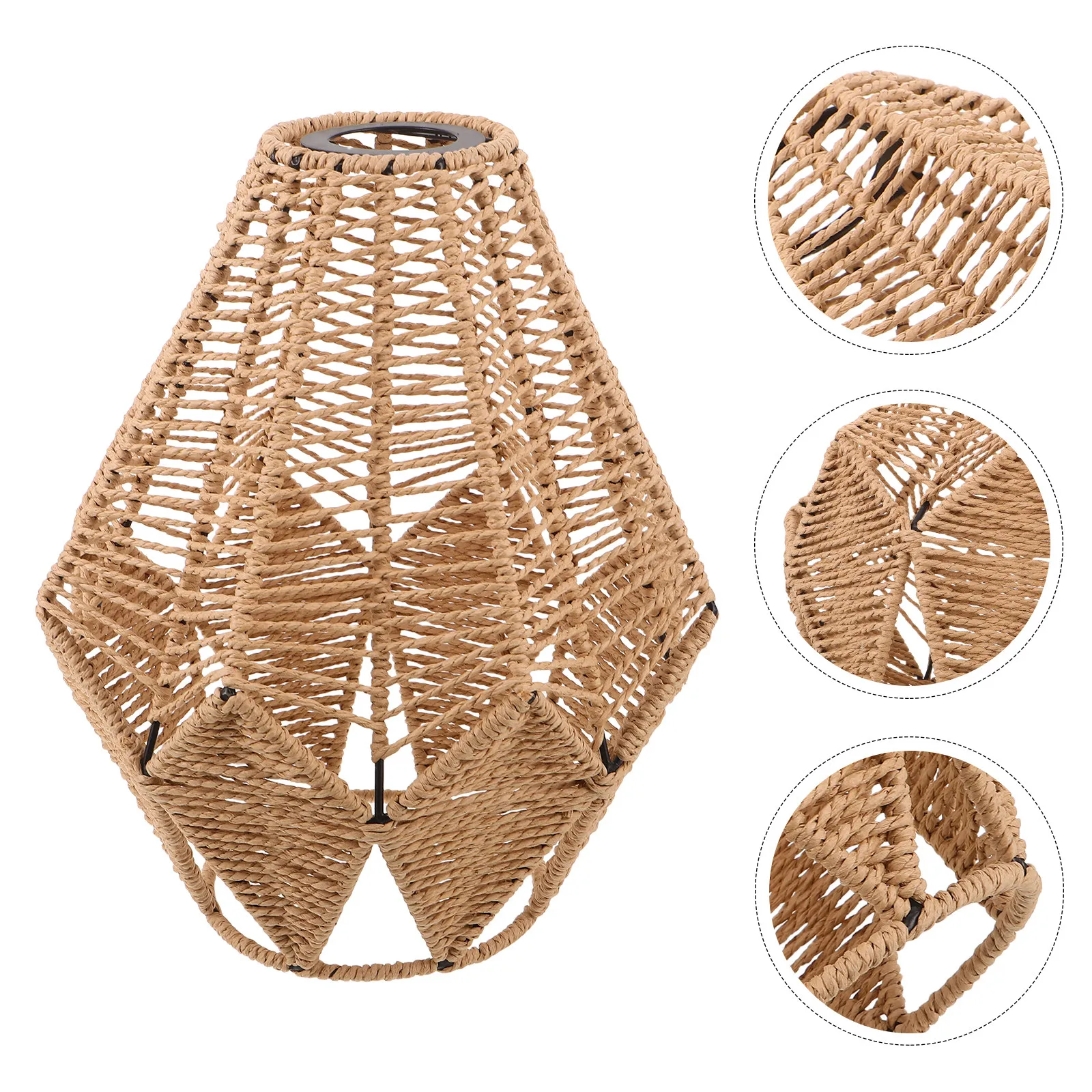 

Woven Rope Lampshade Vintage Handmade Paper Cord Shade 4Cm Opening Boho Pendant Light Cover for Ceiling Farmhouse Home Hotel