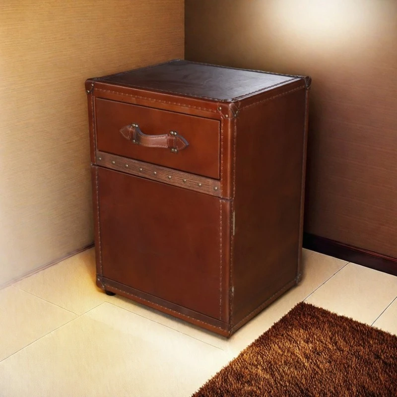 Furniture First layer cowhide bedside table Bedroom safe Home bedside locker with drawers