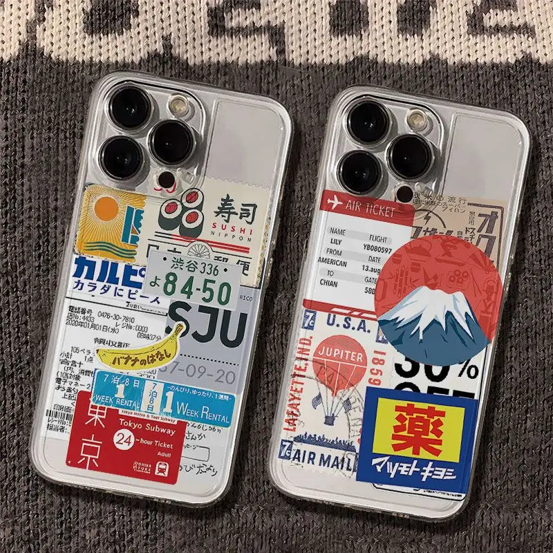 Retro Collage Japanischer Stil Muster Handyhülle für Samsung S26 S25 S24 S23 S22 FE Note20 Plus Ultra Lite Edge 5G Transparent Weiches TPU