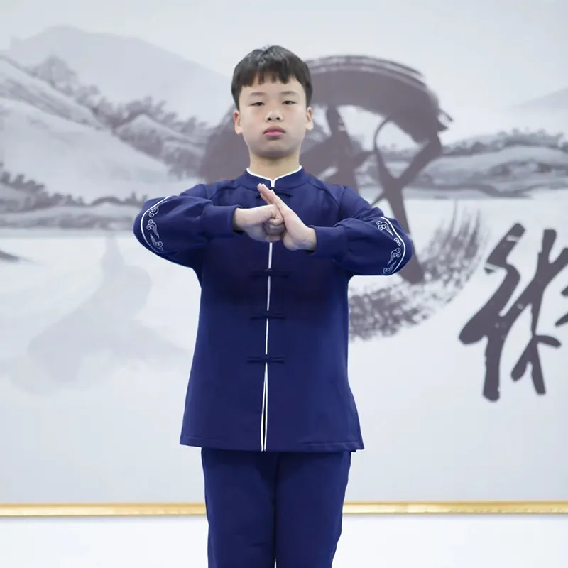 Kids Fleece Lined Chinese Style Wushu Training Uniform Martial Arts Sportswear Set Long Sleeve Warm Fall Winter Kung Fu Outfit