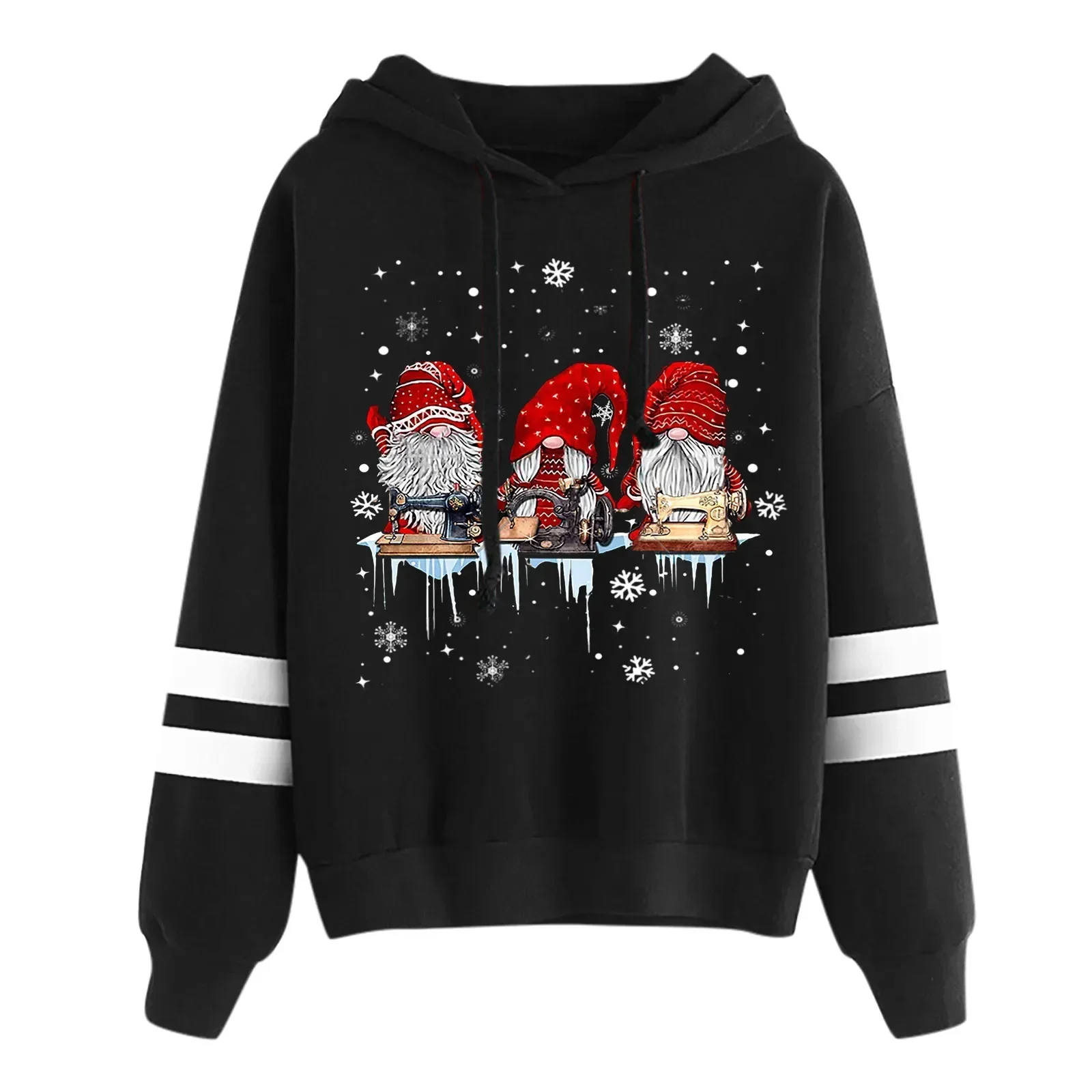 Ladies Sweatshirt Plus Size Round Neck Warm Soft Christmas Pattern Printed Xmas Tree Print Pullover Hoodies Tops Female Wear