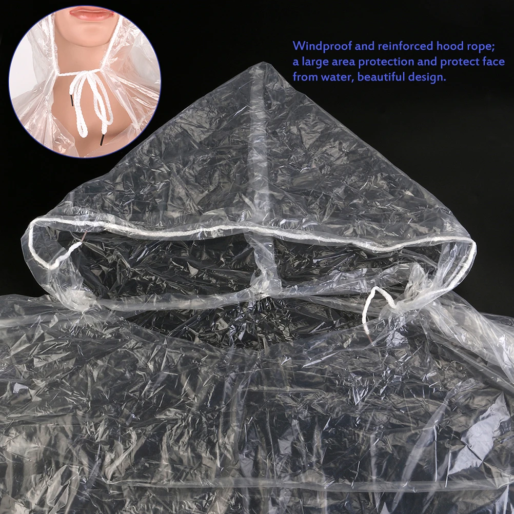 

4 pcs Waterproof Raincoat Adult Disposable Hooded Windproof Poncho Unisex Lightweight Emergency Travel Rainwear