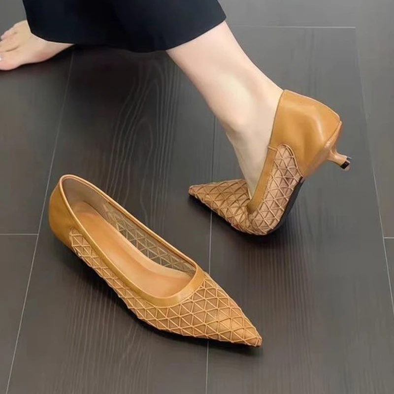 

Женская обувь на высоком каблуке с острым носком, сандалии в сетку, пикантная женская обувь, лето 2024, роскошные туфли-лодочки на мелком каблуке, вечерние туфли Mujer, шлепанцы