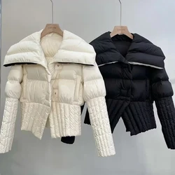 2023 New Winter Large Lapel Puffer Jacket Women Long Sleeve Ultra Light White Duck Down Jacket Coat Female Windproof Outwear