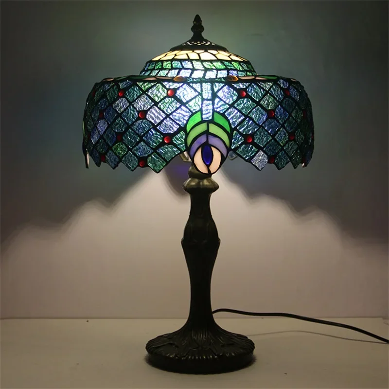 COLIN Tiffany โคมไฟตั้งโต๊ะ LED Vintage Creative Glass โคมไฟตั้งโต๊ะแฟชั่นสําหรับห้องนั่งเล่นห้องนอนตกแต่งข้างเตียง