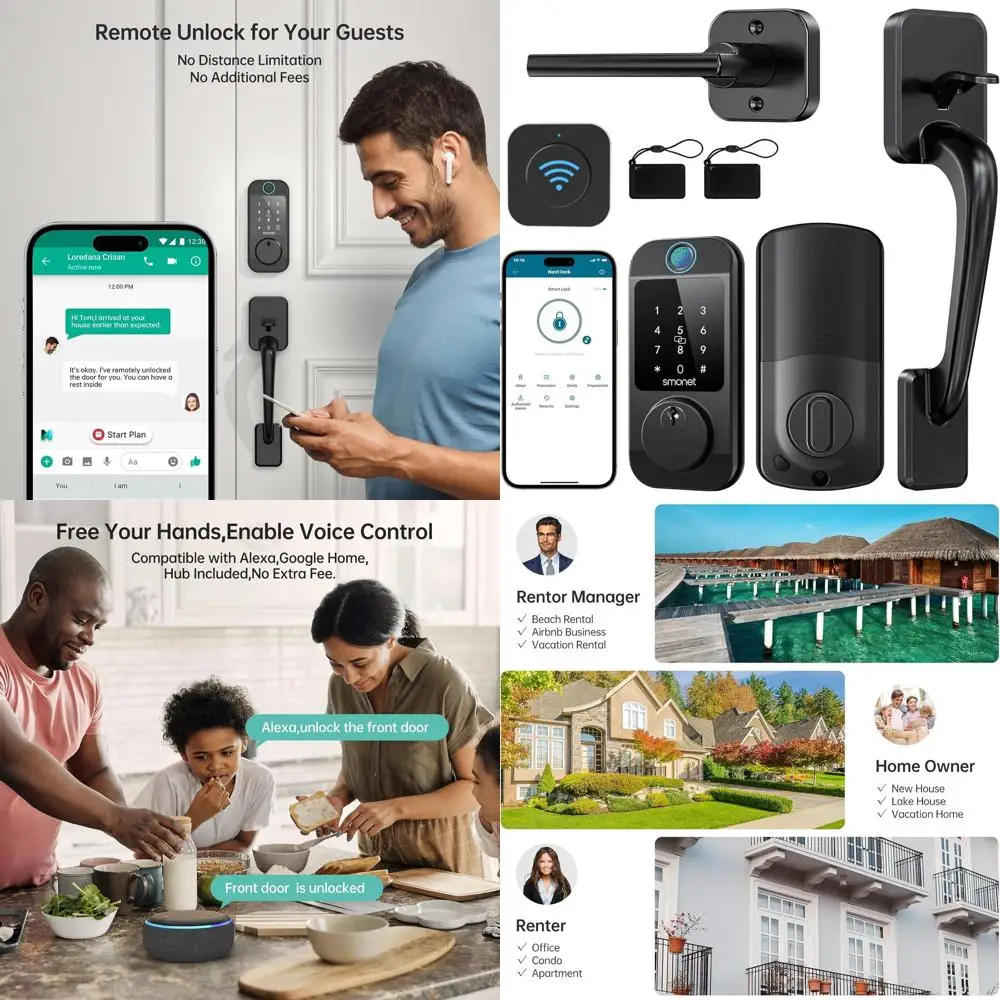 

Дверной замок с функцией распознавания отпечатков пальцев, цифровой клавиатурой и автоматической блокировкой, совместимый с Alexa, черный