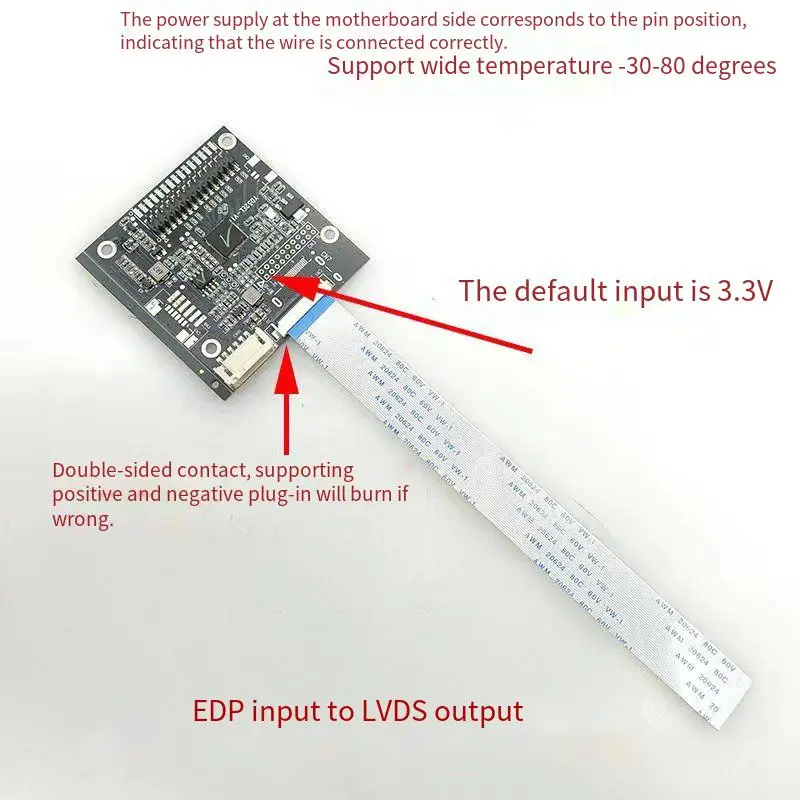 LVDS to EDP signal adapter board mutual conversion 1920X1080 EDP to LVDS driver board width voltage 5V 3.3V Wide temperature