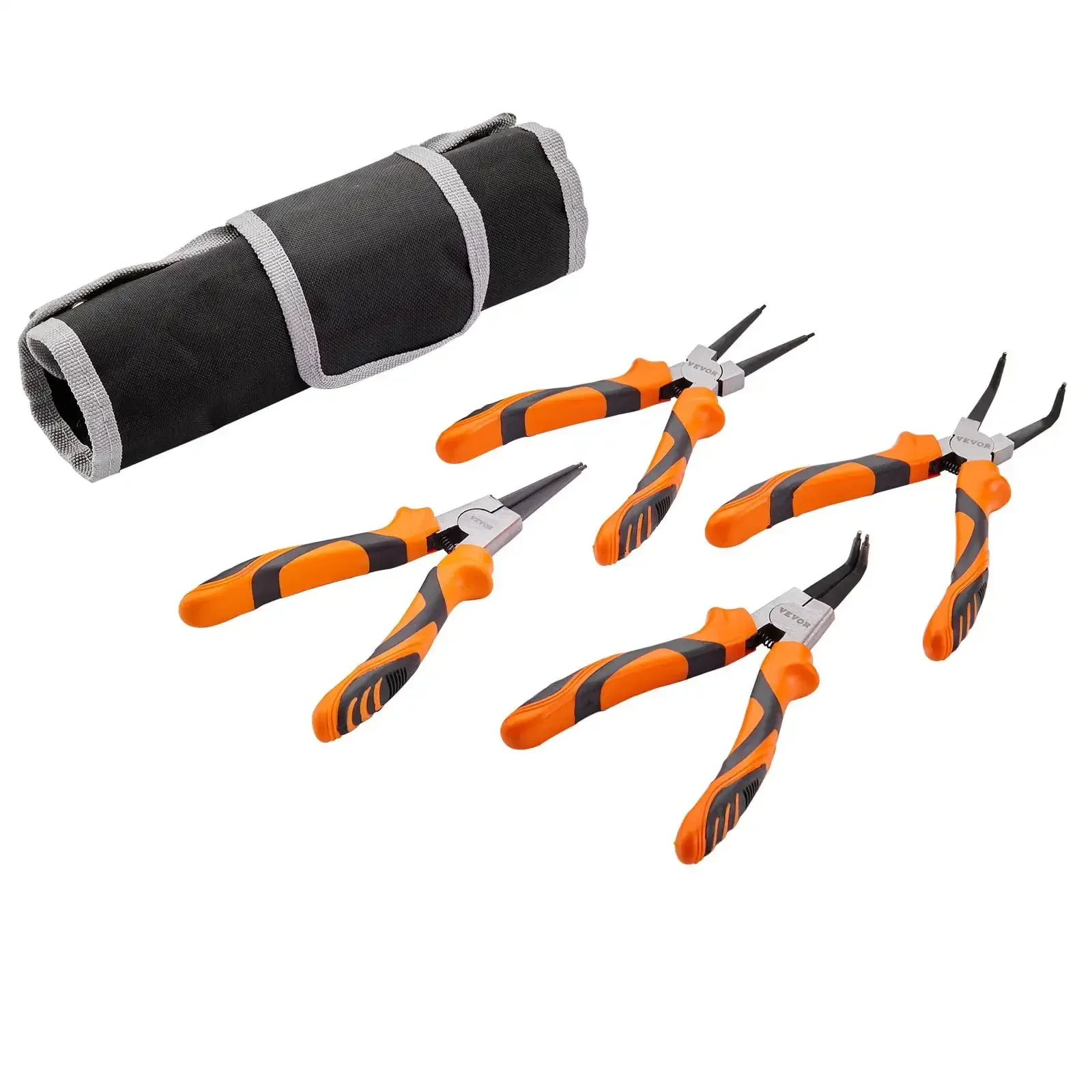 

4-Piece Snap Ring Pliers Set, 0.07" Tip Diameter, High Carbon Steel, Straight and Bent Jaws