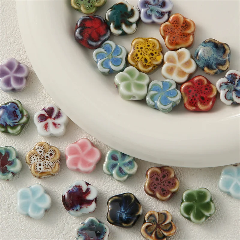 16MM Retro Kiln Ceramic Flower Glaze Dyeing Loose Spacer Beads Handmade For Jewelry Making Bracelet Necklace Accessories DIY