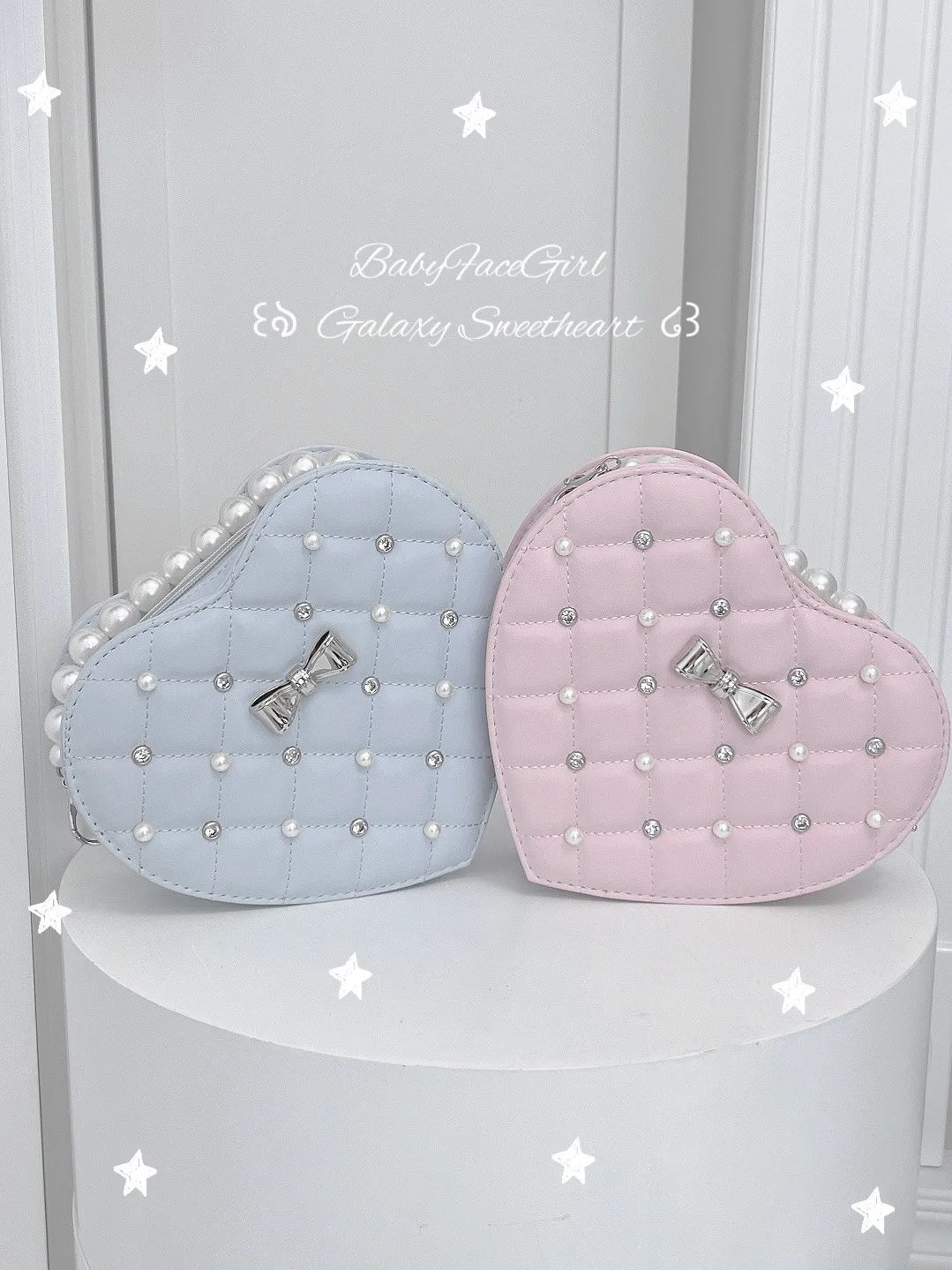 Japanese Original Lolita Handbag Sweet Pearl Rhinestone Bow Decorative Heart Bag Cute Tea Party Versatile Casual Shoulder Bag