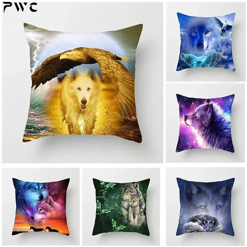 

45x45cm Pillowcase Home Sofa Decorative Wild Animals Printed Cushion Cover Wolf King Photo Pillow Covers