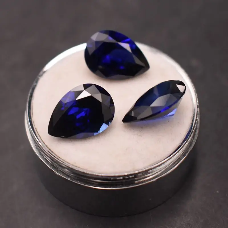 الياقوت 5A حلقة الوجه وأشار أسفل الحجر العاري قطرة الماء على شكل الكمثرى على شكل Unset الأزرق الداكن #3