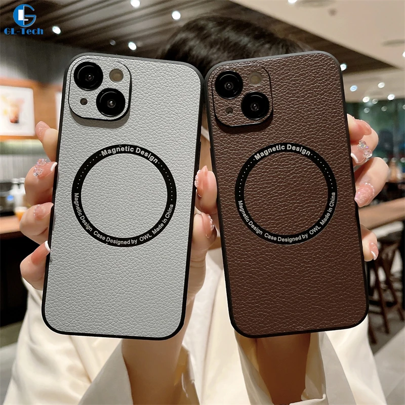 

Fashion Leahter Wrap With Lens Film Anti-drop Silicone Case for iPhone 14 Plus 13 12 Pro Max Magsafe Magnetic Wireless Charging