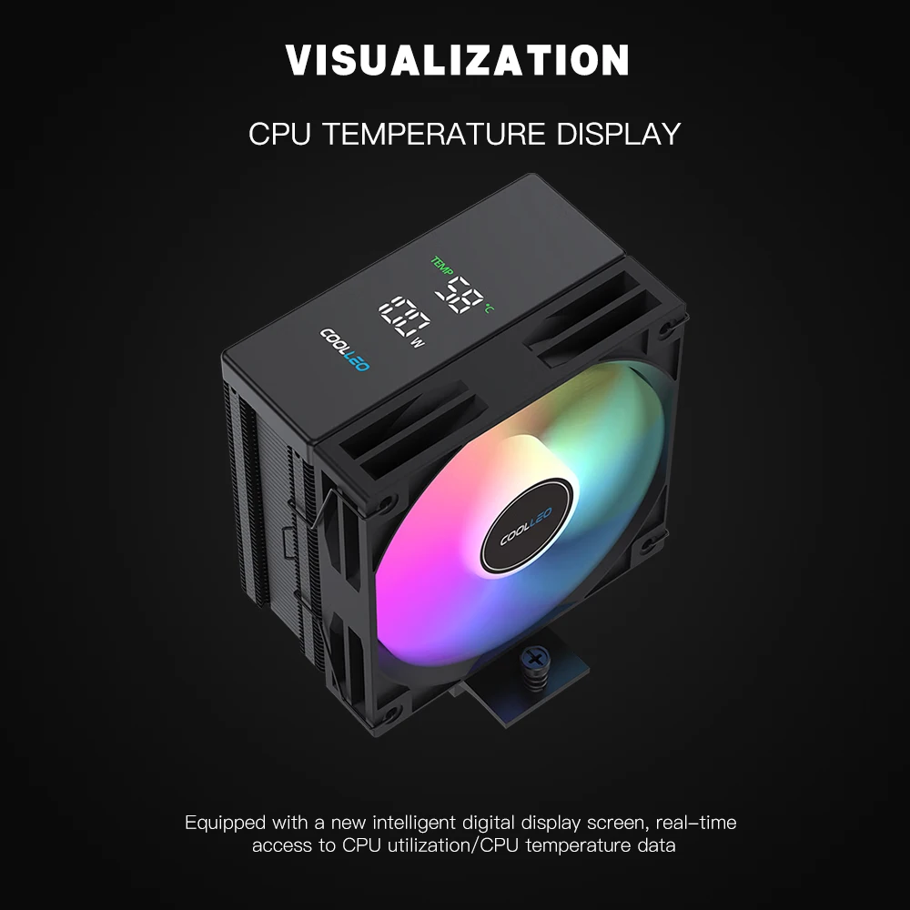 COOLLEO B40 Digital Display DIG Temperature CPU Heat Sink 4 Heat Pipe ARGB Fan Desktop Computer 1700/AM5