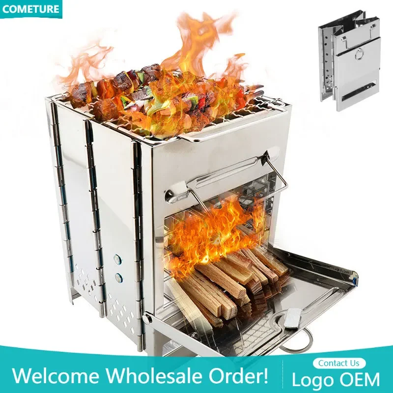 

Camping Stove Portable Outdoor Barbecue Grill Stainless Steel Foldable Wood Burning Stove Charcoal Grill Mini BBQ Grills
