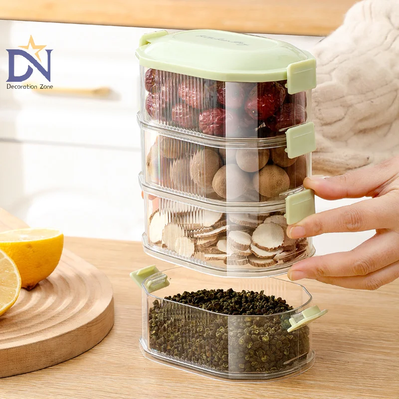 Kitchen Spice Storage Box Onion Ginger Garlic Fresh-keeping Box Multi-layer Food Sealing Moisture-proof Packaging Tank Household