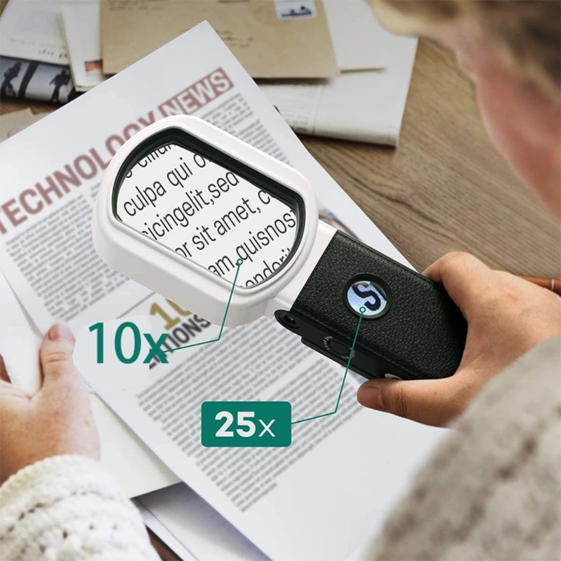 2Pcs Magnifying Glass With Light, 25X 10X Rechargeable Handheld And Standing Magnifier For Reading, Inspection, Jewelry