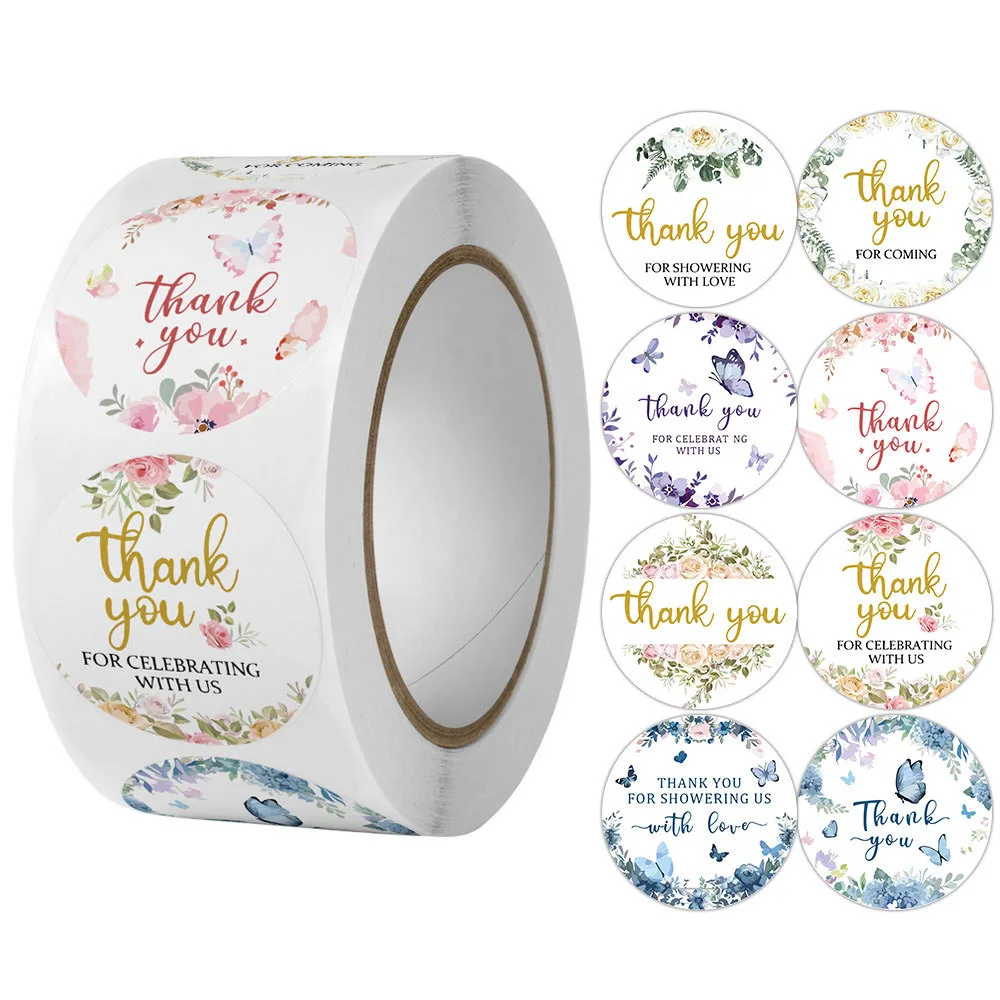 

11 Styles Flower Thank You Sticker Letter Paper Gift Food Bag Sealing Sicker Wedding Birthday Holiday Bouquet Decoration Sticker