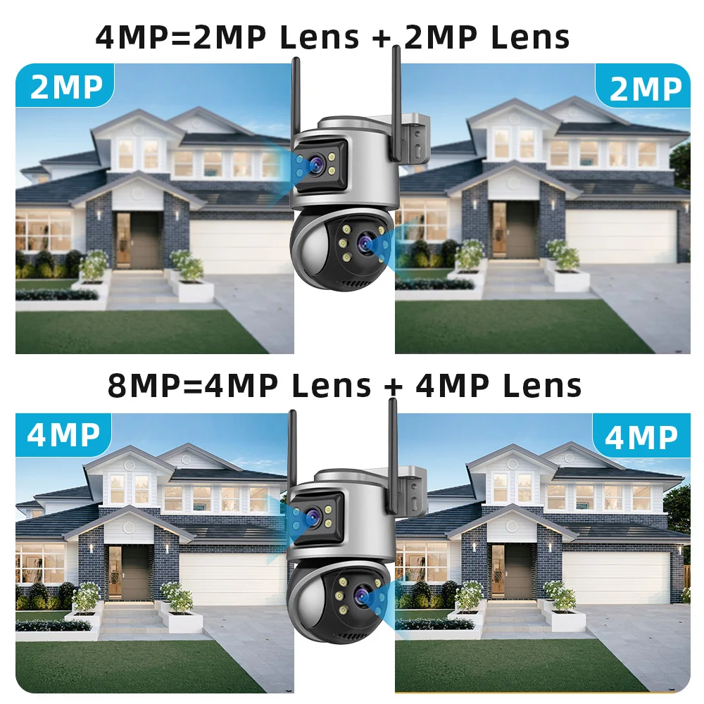 4K 8MP HD Wifi PTZ Camera Outdoor 4MP Dual Lens Dual Screen AI Auto Tracking IP Camera CCTV Audio Video Surveillance P2P iCSee