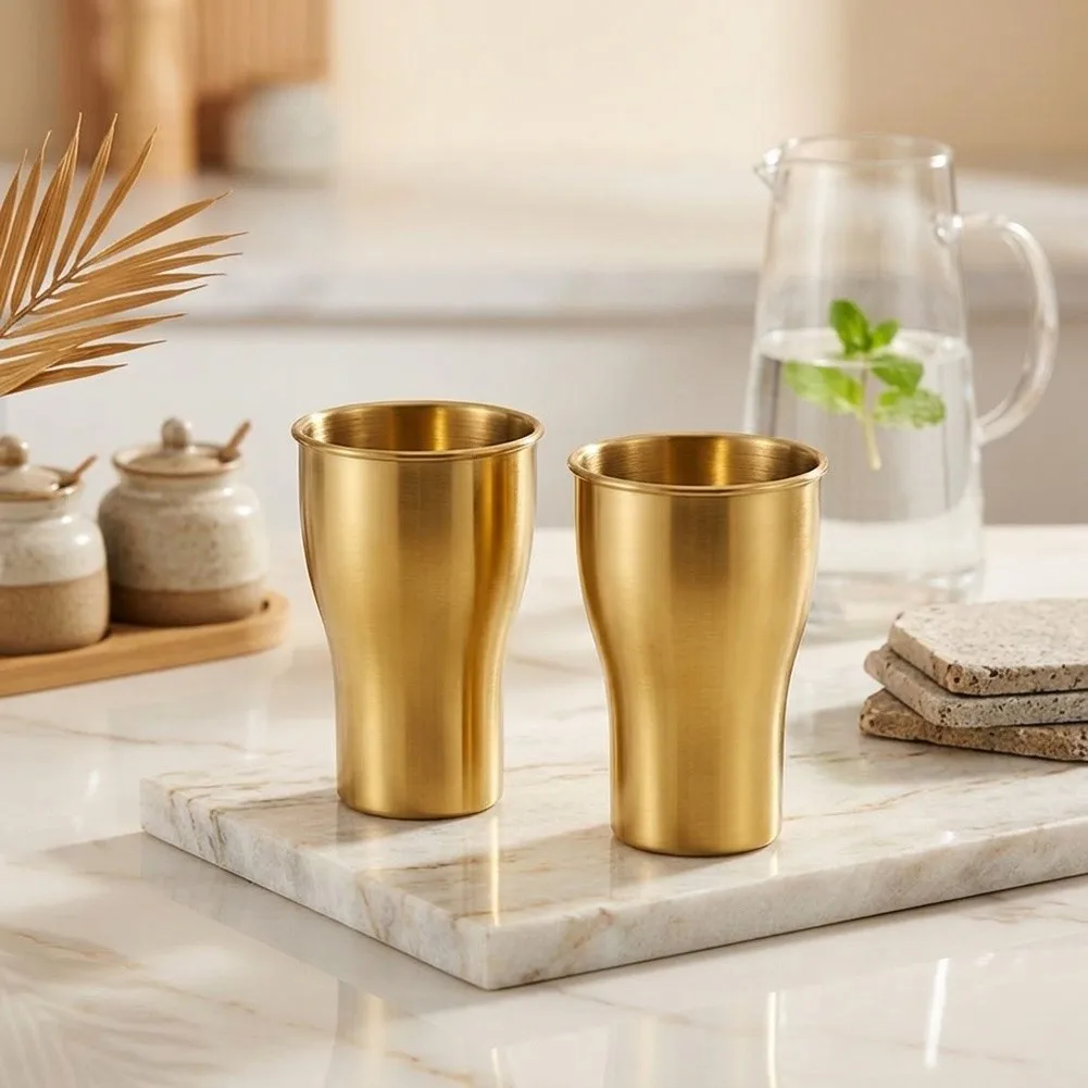 2 Piece 500ml Stainless Steel Cups for Cold Drinks with Balanced Proportions and Polished Metallic Exterior Finish