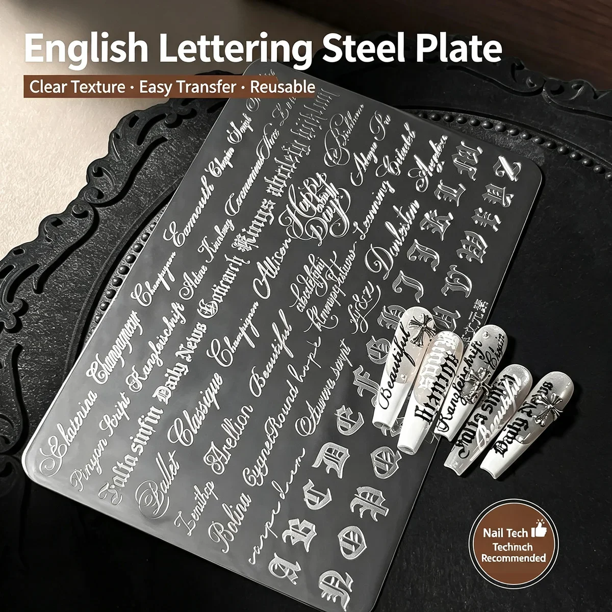 1Pcs Gothic Letter Nail Art Transfer Printing Steel Plate Nail Art Silicone Stamp Star Heart Dot Bowknot Lace Manicure Tool