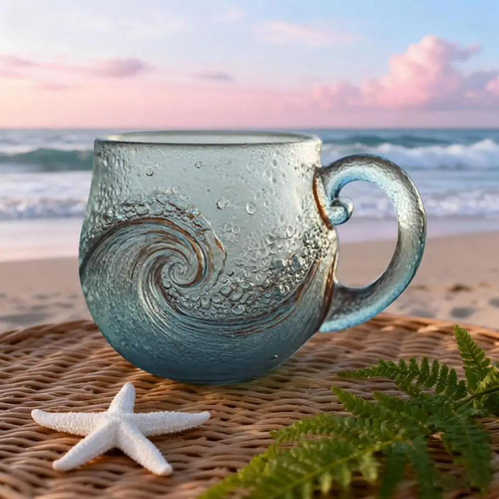 Wave Glass 12oz Wave Glass Unique Textured Beach Lovers Themed Mug Sunset Mug Coffee Mug Sea Glass Wave Mug