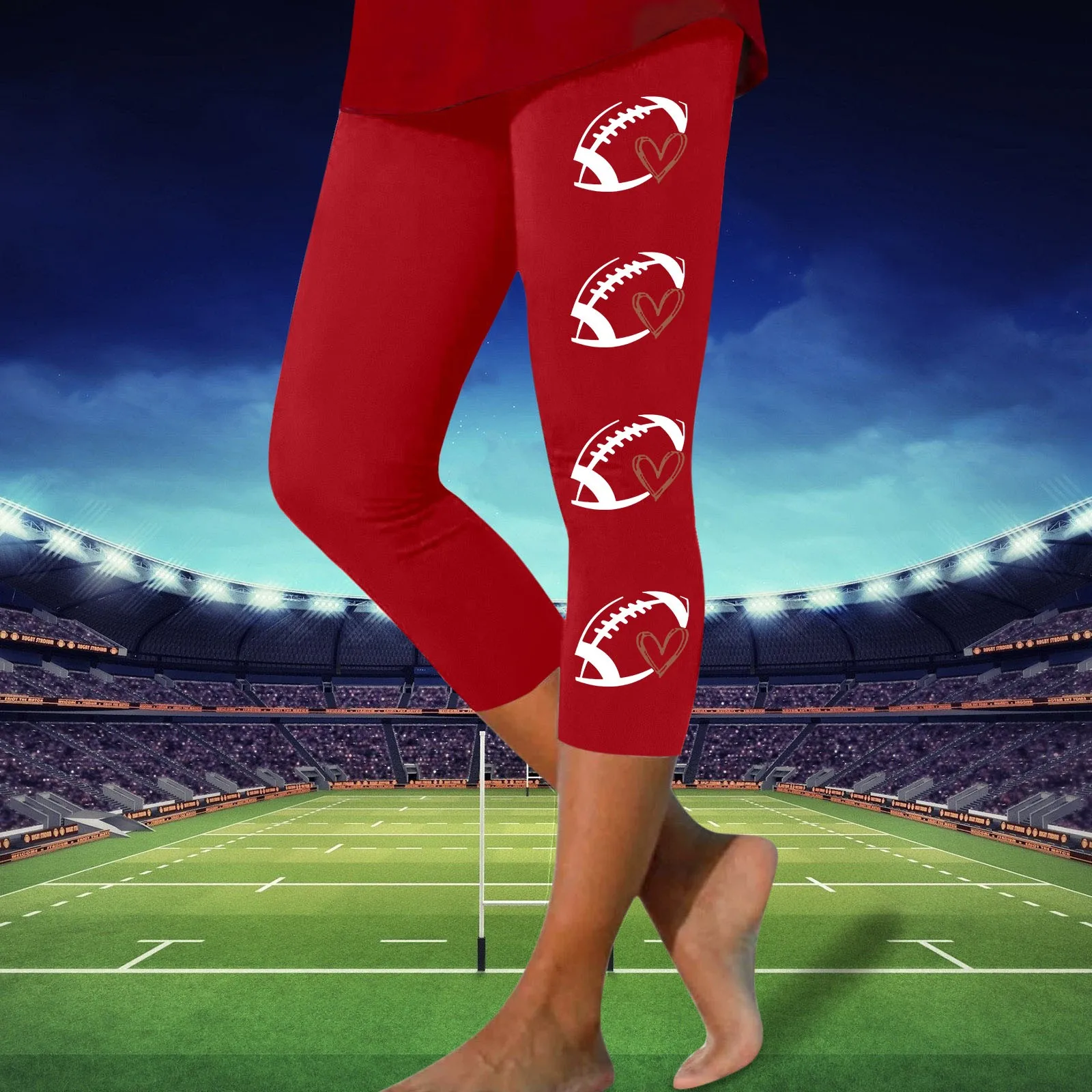 Frauen Rugby-Print Sport Yoga Leggings Jogger Laufen Slim Fit Capri hose nahtlos Push-up hohe Taille lässig enge dehnbare Hose