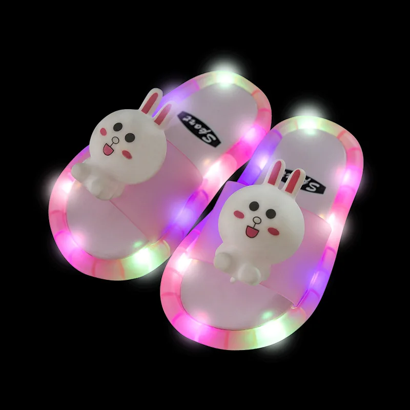 Children‘s Boys Girls Slippers Cartoon Animals Shoes Lighted Fashion Cute Shoes Bathroom Kids Gifts Toddler Slippers Flat Heels