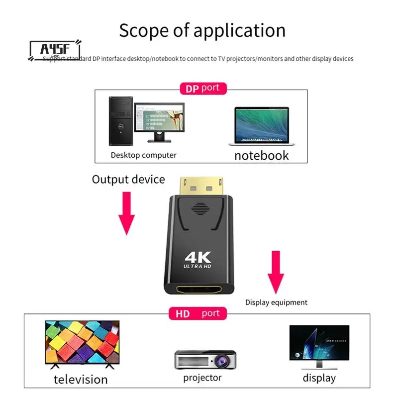 

A45F-4K Dp-совместимый видеоадаптер Displayport «папа» на совместимый компьютерный ТВ-монитор конвертер для ПК ТВ