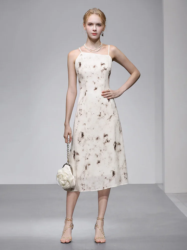 

Женское макси-платье Ele Spring 2026 с принтом, V-образным вырезом, приталенное, с ремешками, для повседневной носки