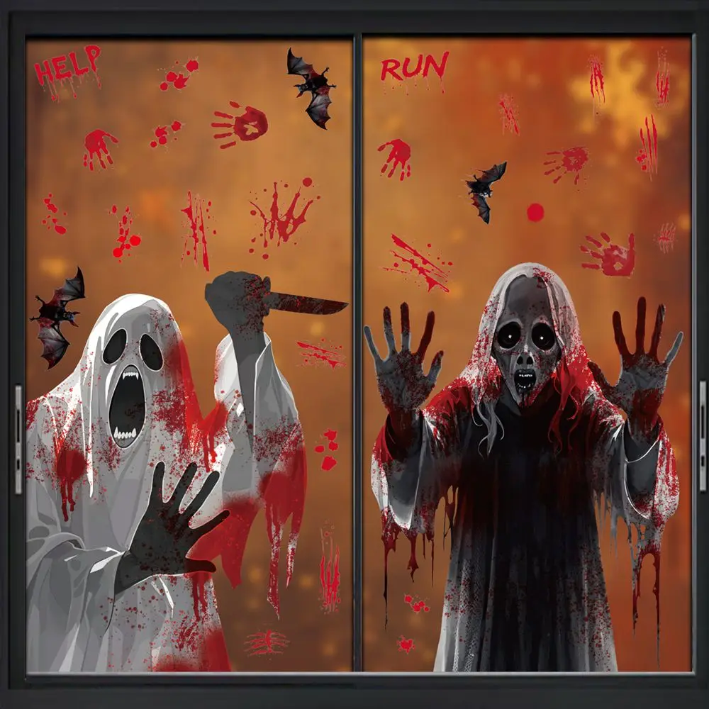 Halloween Window Stickers Ghost And Reaper Monster Glass Door Decals Spooky Halloween Decoration