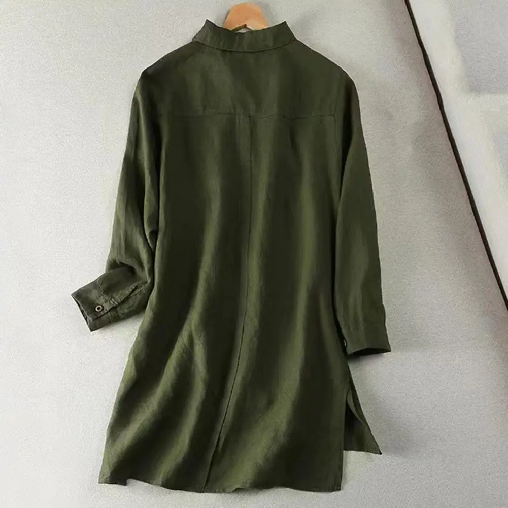 Spring Autumn Top Vintage Lapel Neck Long Sleeve Women\'s Shirt Solid Color Mid-length Work Tops for Spring Summer Fashion Soft