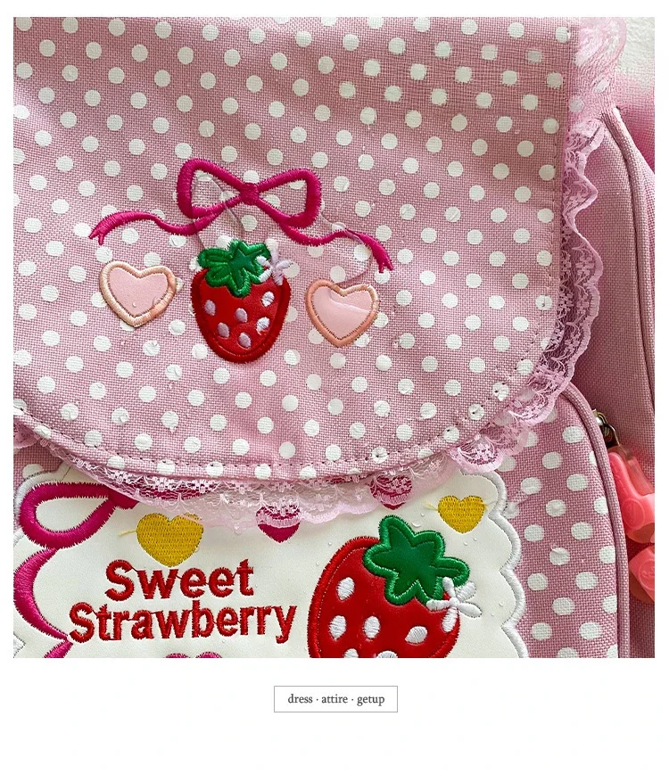 Ransel sekolah anak-anak Kawaii Mochila siswa bordir Strawberry imut banyak saku nilon Fashion College untuk remaja perempuan