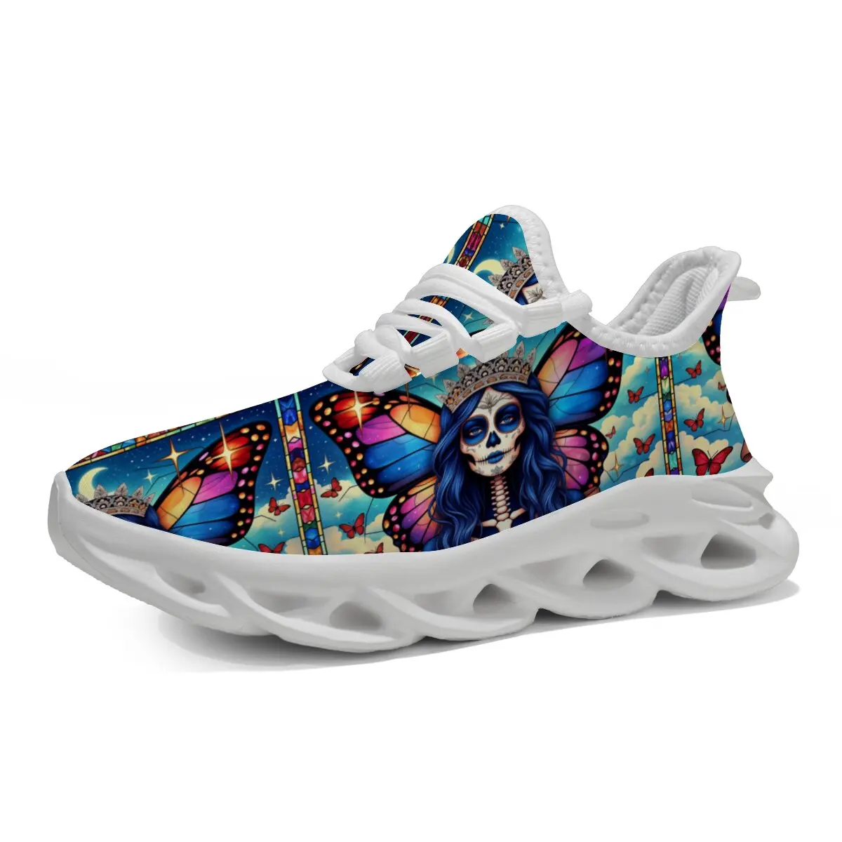 

Kids Shoes Colorful Sugar Skull Fairy Butterfly Wings Stained Glass Athletic Sneakers Lightweight Sports Running Boy Shoes