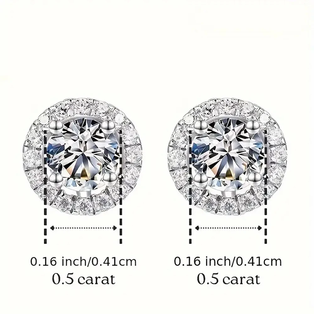 حقيقي 0.5CT D اللون جميع مويسانيتي أقراط مستديرة للنساء 925 فضة تألق قرط الاذن المرصع غرامة مجوهرات السفن من الولايات المتحدة #6