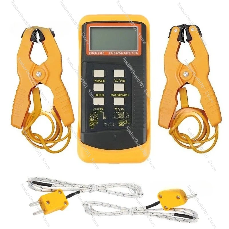 

Digital K Type Thermocouple Thermometer(-50-1300°C) Dual Channel, 2 Thermometer Pipe Clamp and 2 Sensor Probes