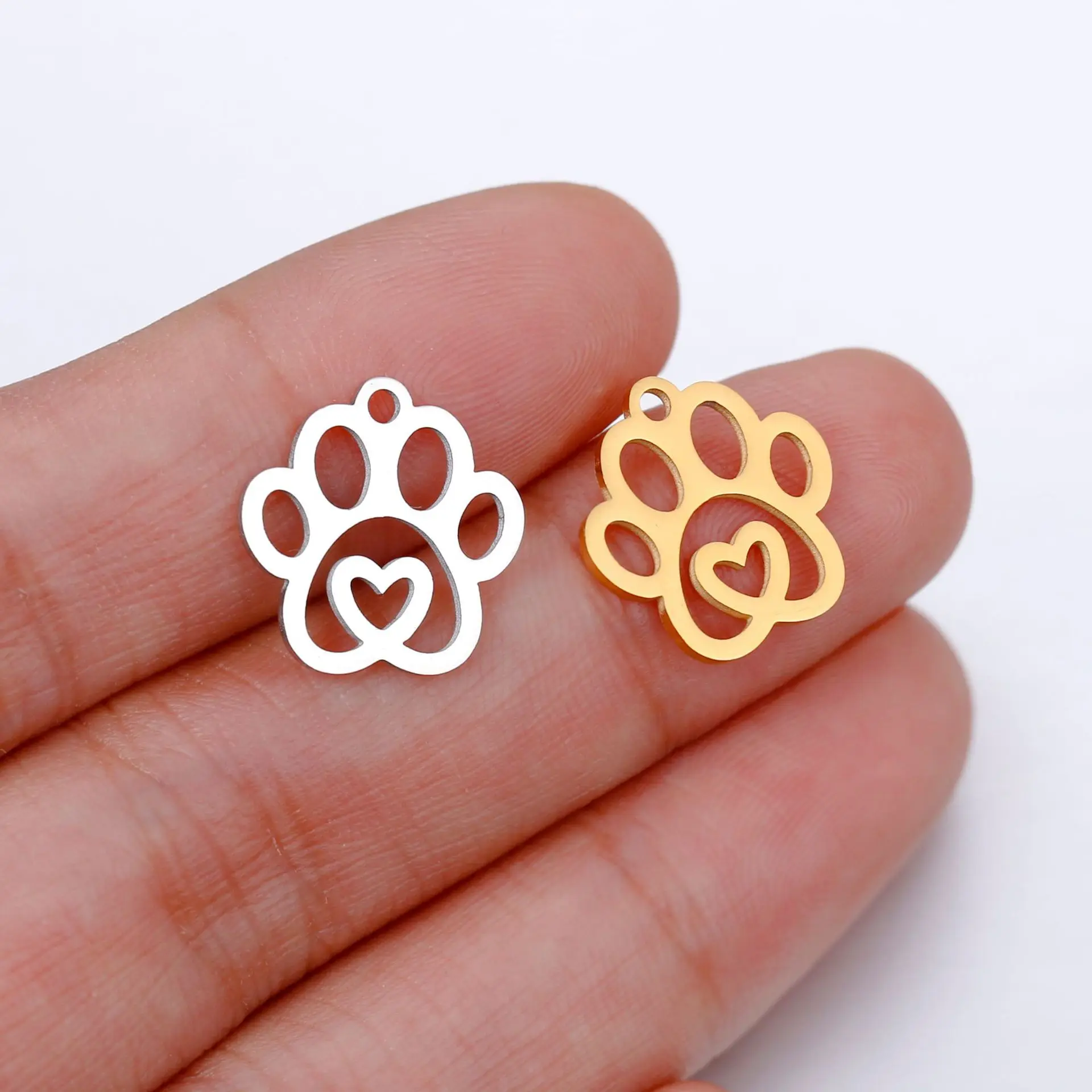 Mirror polished stainless steel hollow love dog PAWS Cat PAWS accessories DIY cute simple animal PAWS