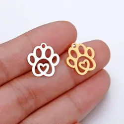 Mirror polished stainless steel hollow love dog PAWS Cat PAWS accessories DIY cute simple animal PAWS