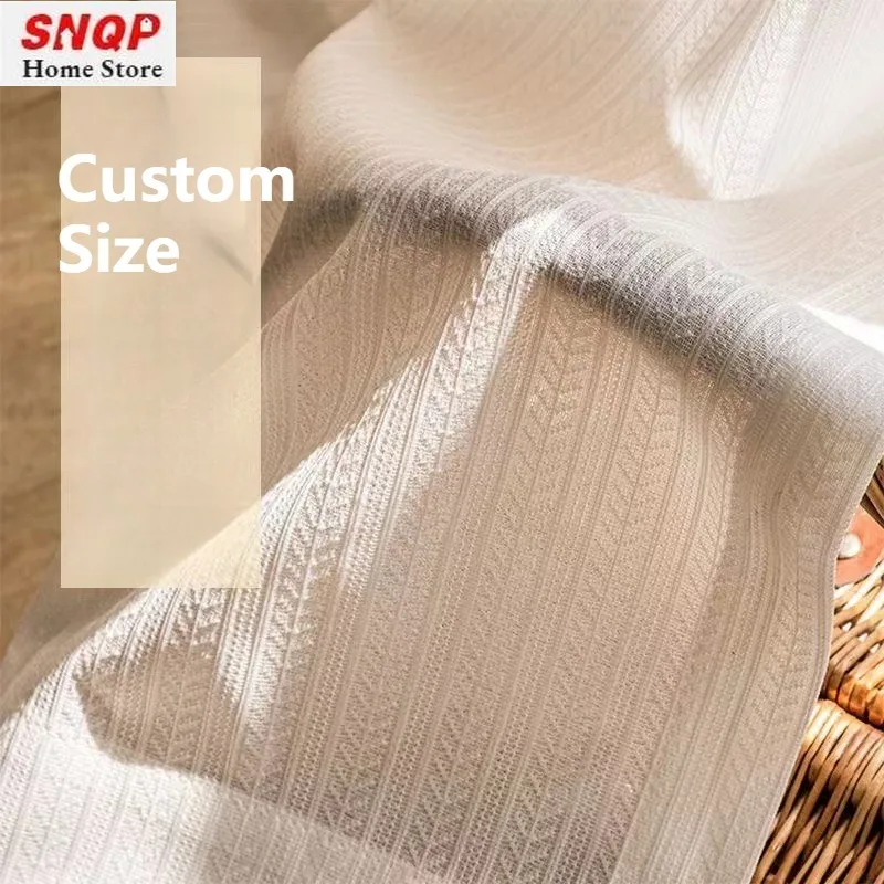 

Custom Size Mirror Veil Simple Modern Semi-blocking Luxury Tulle Curtains for Living Room Bedroom Dining Hall Retro Grace Decor