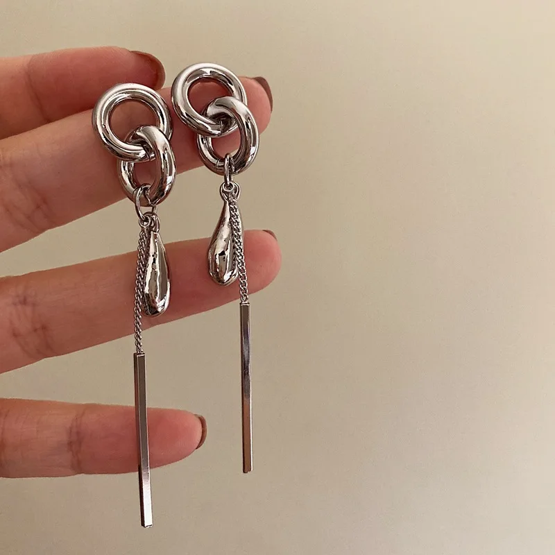 XIALUOKE Fashion Simple Metal Chain Pendant Earrings For Women Personality Popular Long Earrings Girl Travel Jewelry Gift