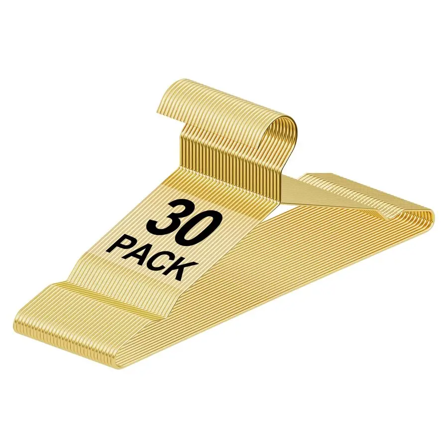 

Wire Clothes Hangers Bulk 30 Pack Gold, Heavy Duty Ultra Thin Space Saving Hangers with NonSlip Notches, for Suits, Coats, Dress