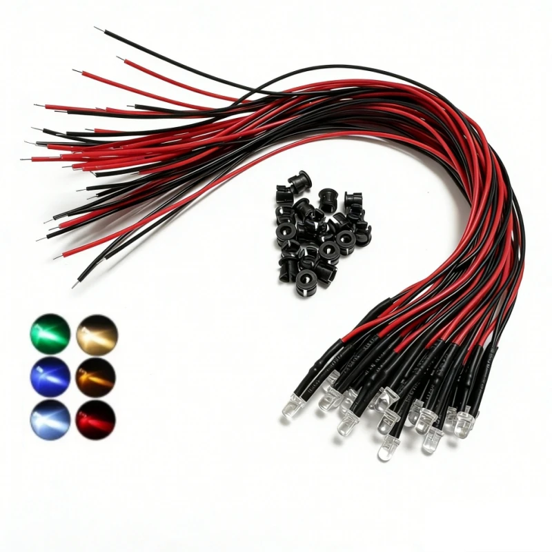 20 sets 12V 3mm LED light-emitting diode pre-wired 7.9-inch DC 12V LED lamp clear lens small white red blue green yellow