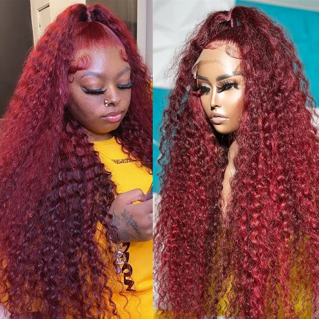 100% human hair purchases water wave red wig