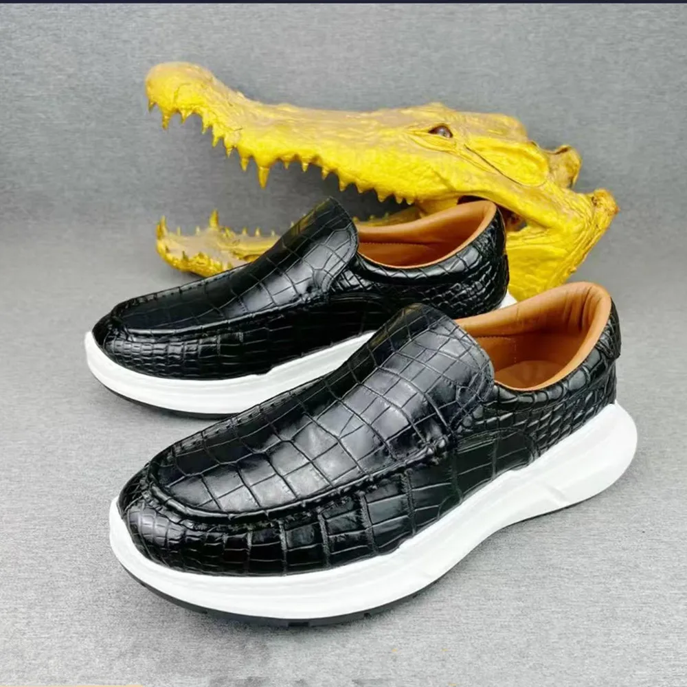 Authentic crocodile leather men's fashion casual loafers real crocodile leather sneakers light, simple and soft leather shoes