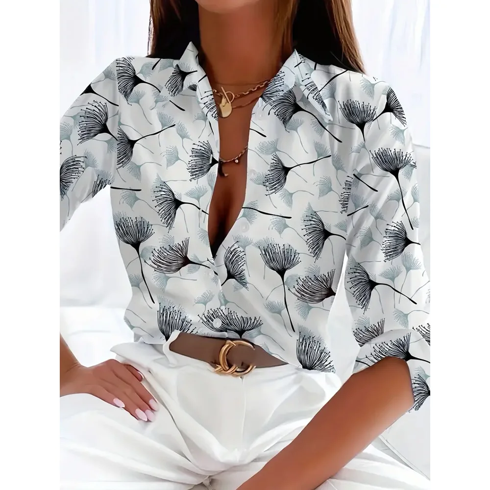 Fashion 2024 New Women\'s Long Sleeve Shirts 3d Floral Print Single-Breasted T-shirts Button-Up Blouse Elegant Loose Lapel Shirts