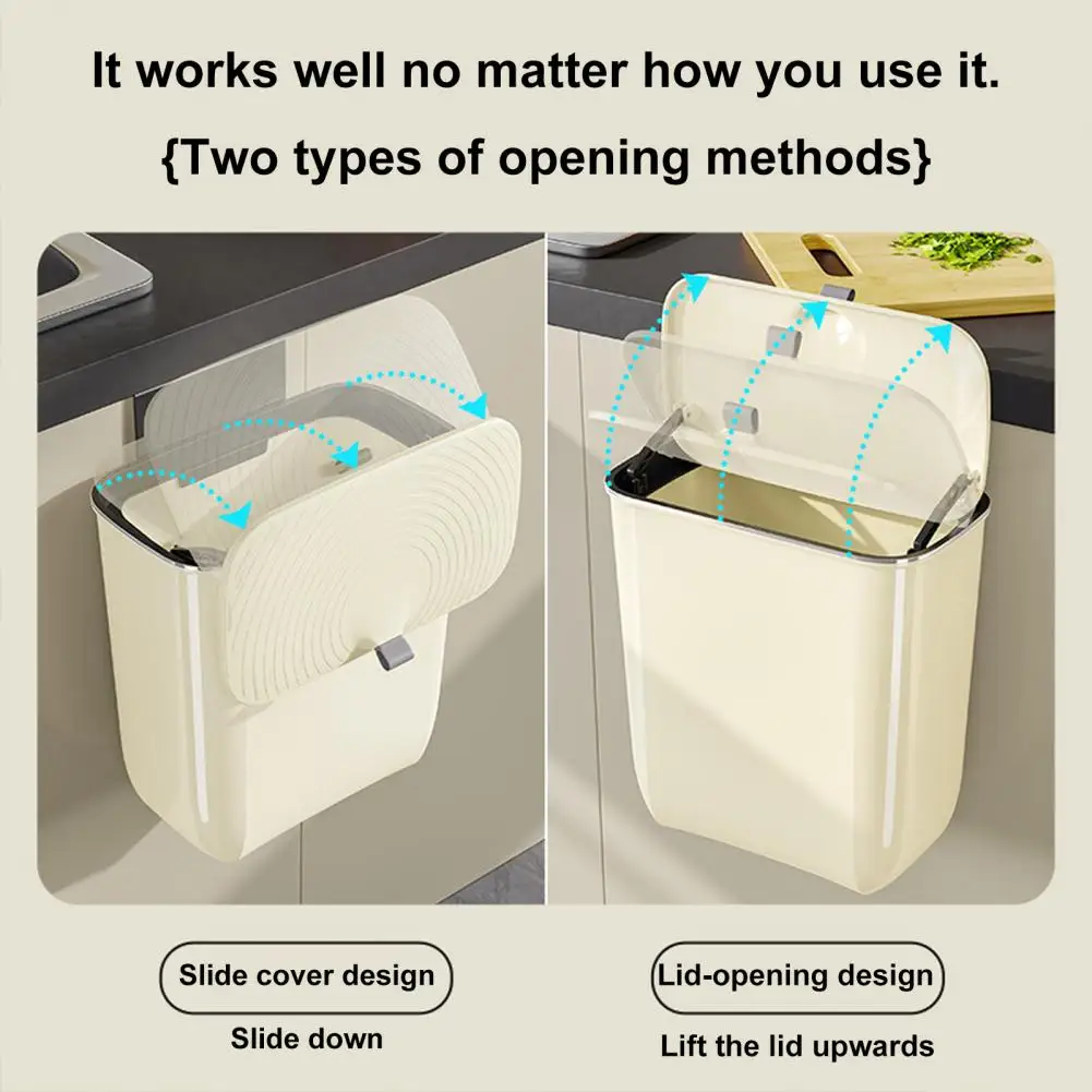 Wall Mounted Kitchen Trash Cabinet Door Mounted Trash with Lid U-shaped Card Slot Fixing Garbage Bin Capacity for Kitchen
