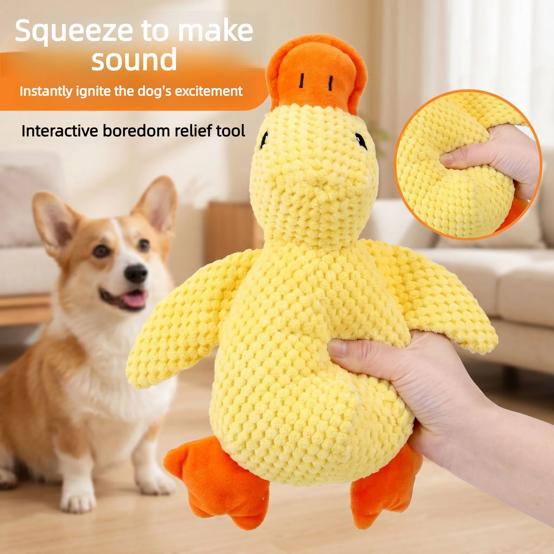Quacking Duck Plush Dog Toy Chew Resistant Durable Squeaky Teeth Grinding Toy Stress Relief Soft Companion For Small Large Dogs