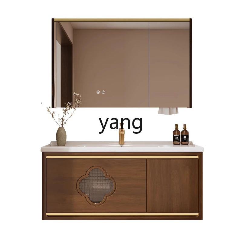 TGF خزانة حمام صينية جديدة حوض سيراميك متكامل حوض غسيل يدوي خزانة مرحاض من الخشب الصلب #1